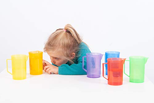 TickiT 6 Piece Translucent Colour Jug Set , Sand, Water Messy Play Cups , Educational Toys