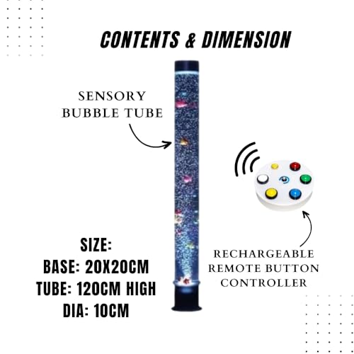 Playlearn 120cm Sensory Bubble Light Tube with Remote Button Controller &10 Plastic Fish