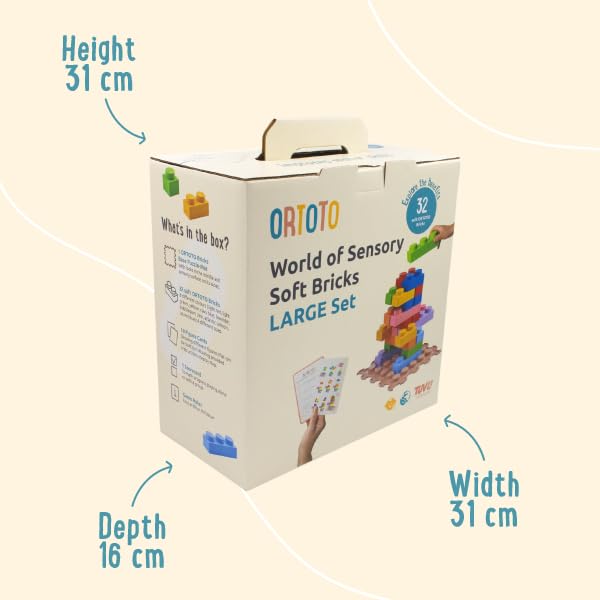 ORTOTO 32-Piece Set 'World of Sensory Soft Bricks' –Stacking Toy for Creative Play, Soft Building Blocks for Sensory Development, Block game