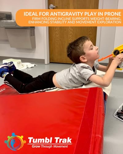 Folding Incline for Pediatric Occupational Therapy - Stimulates Balance, Core Activation, and Proprioceptive Input (Bright Pastel, 24 in x 48 in x 14 in)