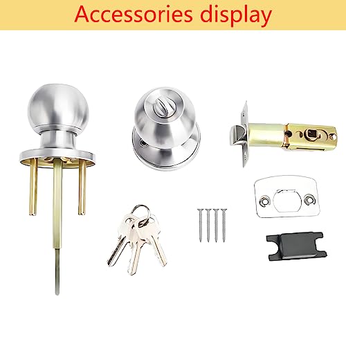 Qrity Stainless Steel Entracne Passage Door Handle Lock Knobs Lockset - Key Locking - Copper Lock Core - Latch Size 60/70mm