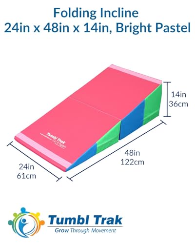Folding Incline for Pediatric Occupational Therapy - Stimulates Balance, Core Activation, and Proprioceptive Input (Bright Pastel, 24 in x 48 in x 14 in)