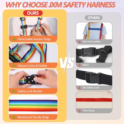 JXM Safety Harness Leash for Big Kids (6-12yrs) with Grab Handle, Secure Walking Leash