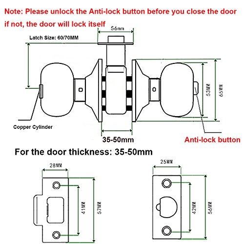 Qrity Stainless Steel Entracne Passage Door Handle Lock Knobs Lockset - Key Locking - Copper Lock Core - Latch Size 60/70mm