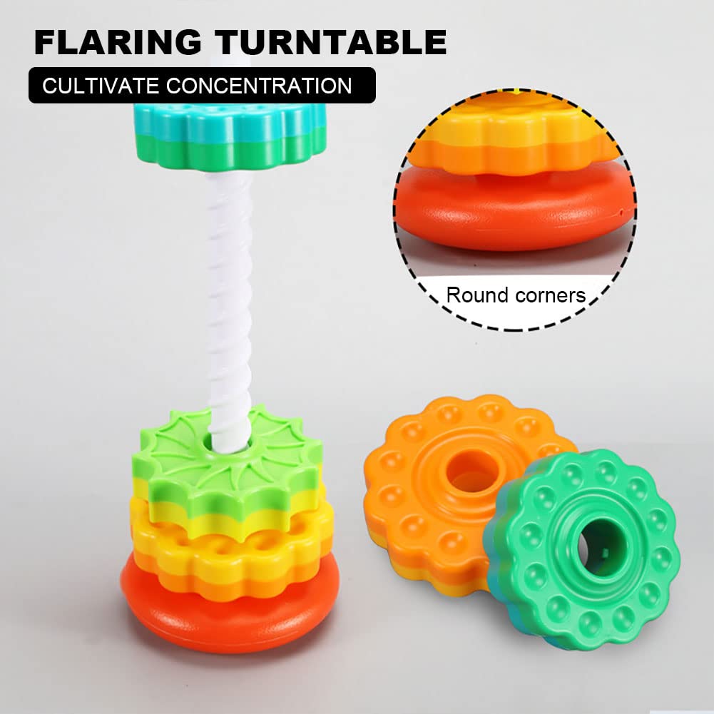 Starnearby Baby Spinning Toy Rainbow Stacking, Sensory Spin Gears Stacking Rings Toy, Ring Stacker Plugging Toys