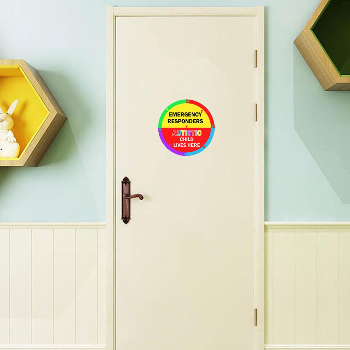 Autism Awareness Home Safety Sticker 6" x 6" Autistic Child Lives Here Vinyl Labels Emergency Responders Special Needs Warning Sign for Home House Window Door 2pcs