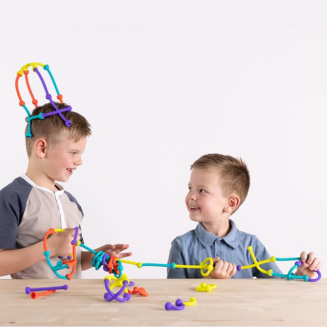 Fat Brain Toys Plip Kit | 52 Piece Bendy Silicone Link Toy Building Set in a Variety of Shapes