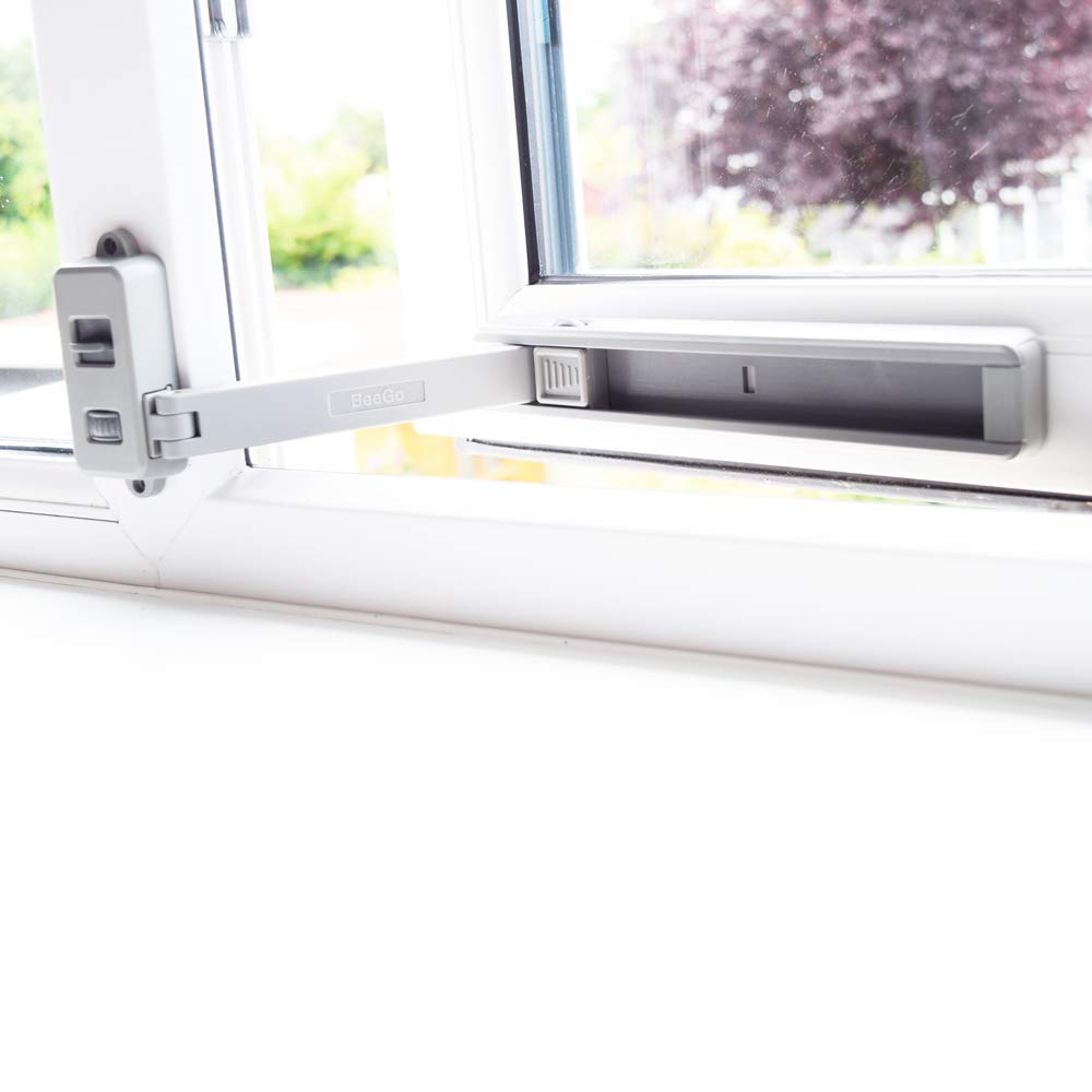 BeeGo® 1 Pc Child Safety Window Locks & Restrictor – Effective Child Proof Protection for UPVC & Standard Windows, Ideal for Preventing Accidents with Kids & Pets, Grey