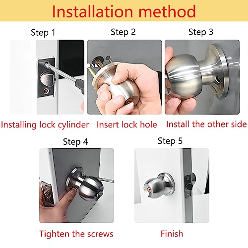 Qrity Stainless Steel Entracne Passage Door Handle Lock Knobs Lockset - Key Locking - Copper Lock Core - Latch Size 60/70mm