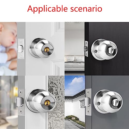 Qrity Stainless Steel Entracne Passage Door Handle Lock Knobs Lockset - Key Locking - Copper Lock Core - Latch Size 60/70mm