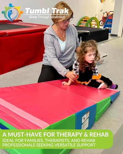Folding Incline for Pediatric Occupational Therapy - Stimulates Balance, Core Activation, and Proprioceptive Input (Bright Pastel, 24 in x 48 in x 14 in)