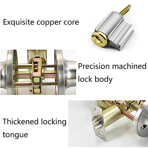 Qrity Stainless Steel Entracne Passage Door Handle Lock Knobs Lockset - Key Locking - Copper Lock Core - Latch Size 60/70mm