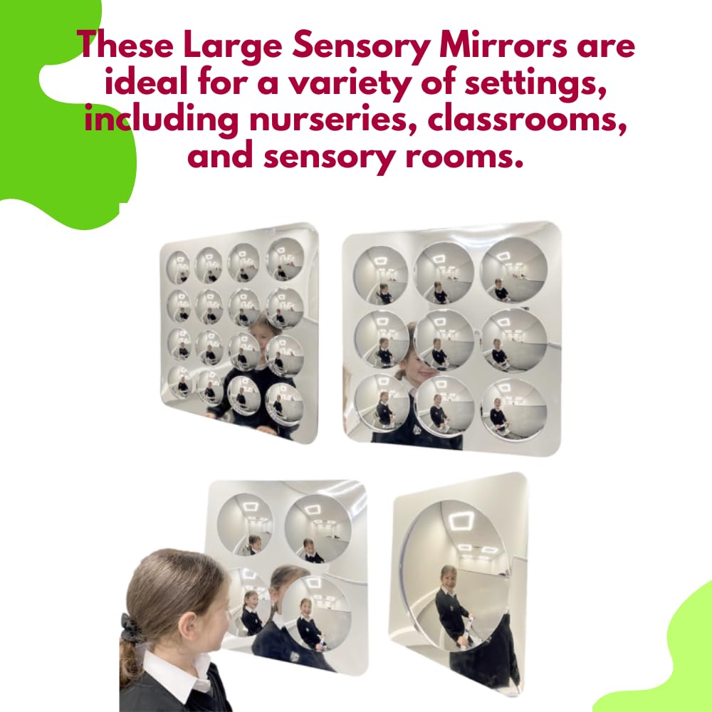 Playlearn Set of 4 Sensory Convex Bubble Mirror for Wall-51x51cm Sensory Room Equipment Domed Acrylic