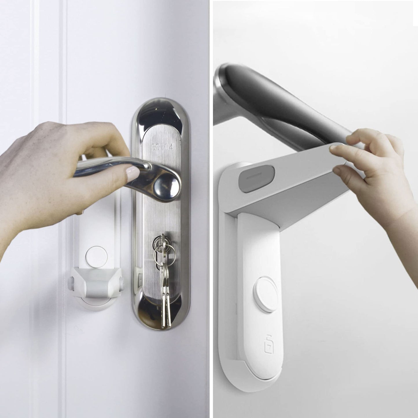 Moonybaby 2 Pack Door Lever Safety Lock, Door Locks for Children, Child Door Handle Lock, Baby Proofing Door Lock Without Drilling, Strong Adhesive, Easy to Install, No Tools Required (White)