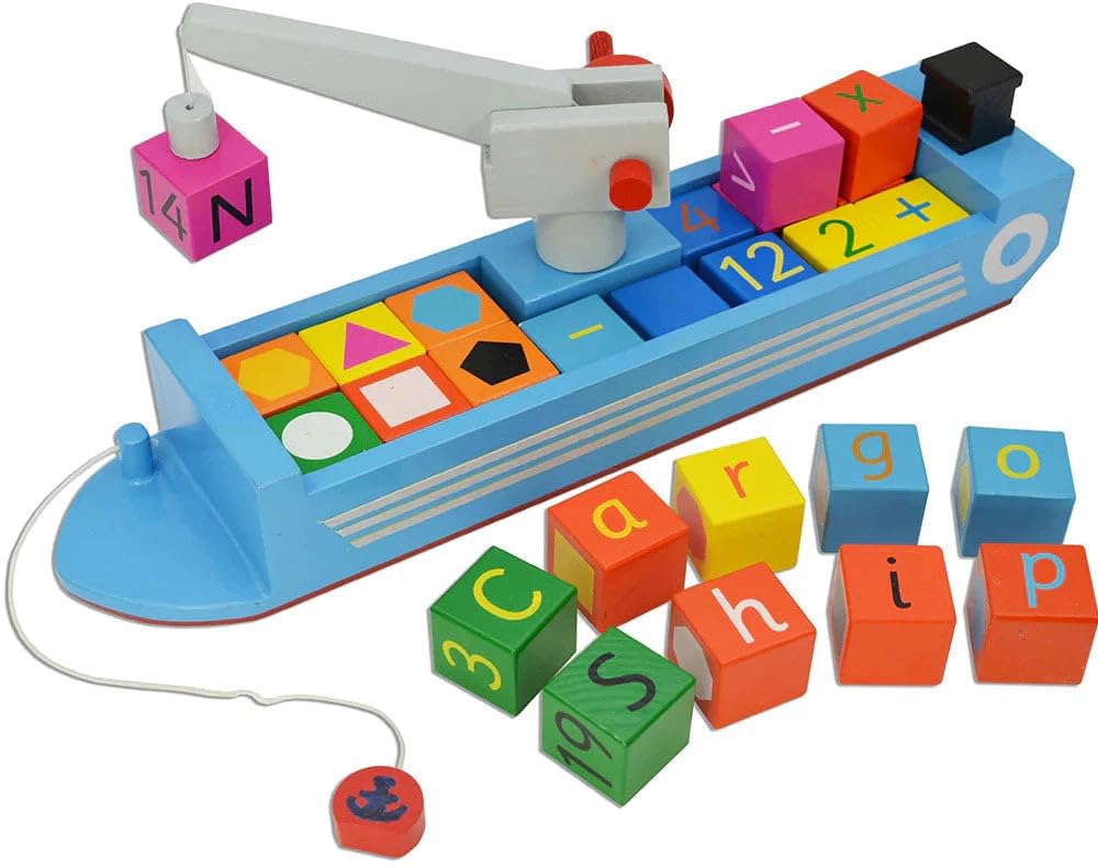 Eduk8 Kids Wooden Cargo Container Ship - Cruise Freight Toy Shipping Boat | Toddler Learning Model for Playtime 3+ Years