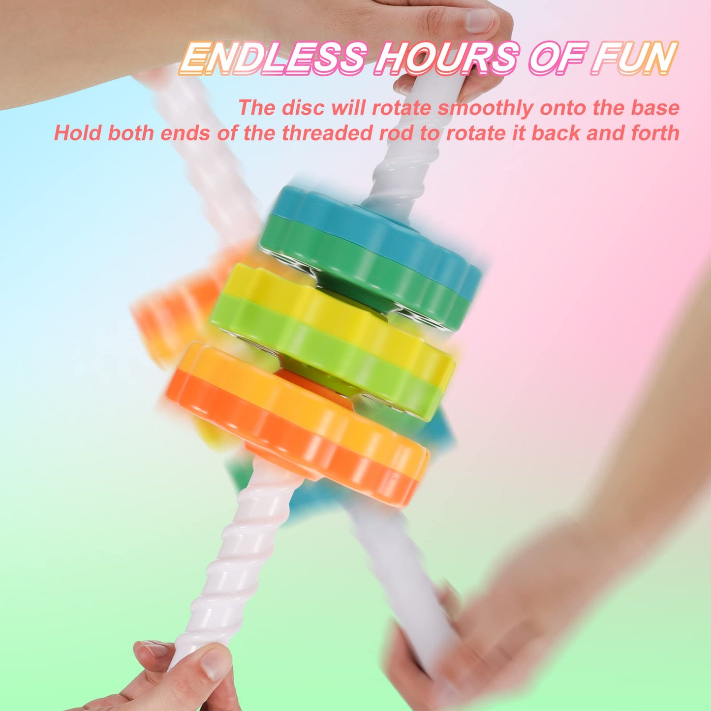 FRIUSATE Spinning Stacking Toys, Baby Sensory Spin Gears Stacking Rings Toy, Rainbow