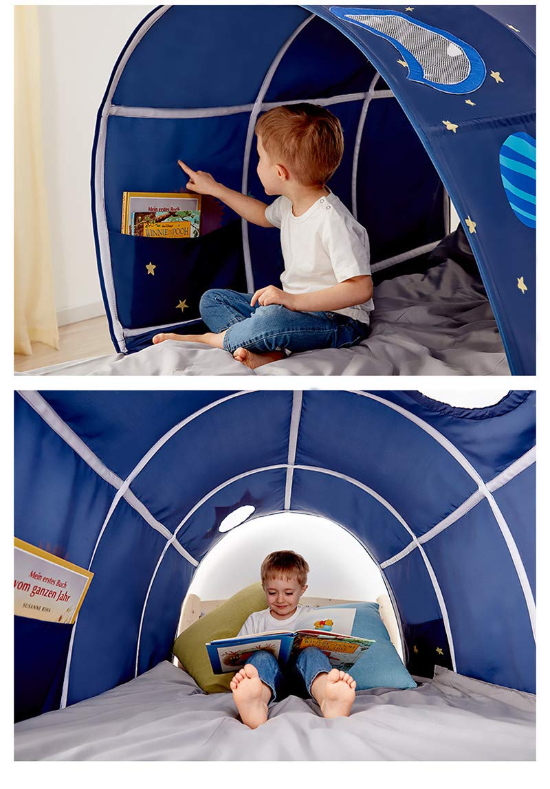 Powcan Play Tents for Girls Boys Galaxy Starry Sky Dream Bed Tents for Kids Portable Pop Up Baby Toddlers Playhouse with Double Net Curtain & Carry Bag for Bedroom Decor Indoor Games, 140x100x80cm