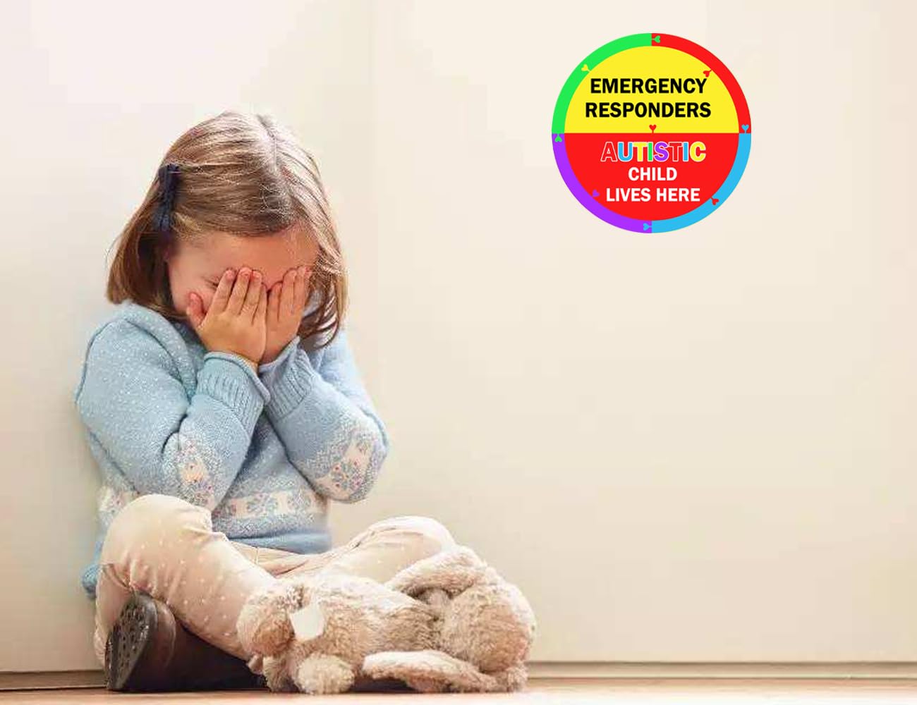 Autism Awareness Home Safety Sticker 6" x 6" Autistic Child Lives Here Vinyl Labels Emergency Responders Special Needs Warning Sign for Home House Window Door 2pcs