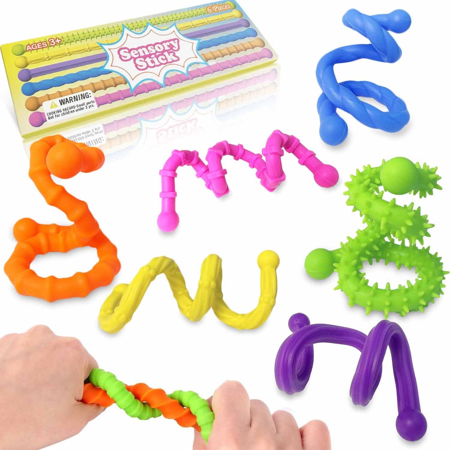 Bambebe 6 Pack Fidget Toys Sensory Stick: Textured Calming Sensory Toys for Autism Kids