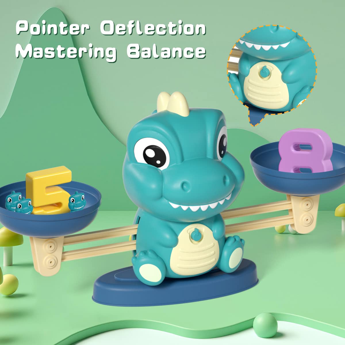 REMOKING Math Game for Kids,Balance Counting Dinosaur Toys for 3 4 5 6 7 8 Year old Boys&Gilrs,Abacus Toy&Spell Word Game with Flash Cards