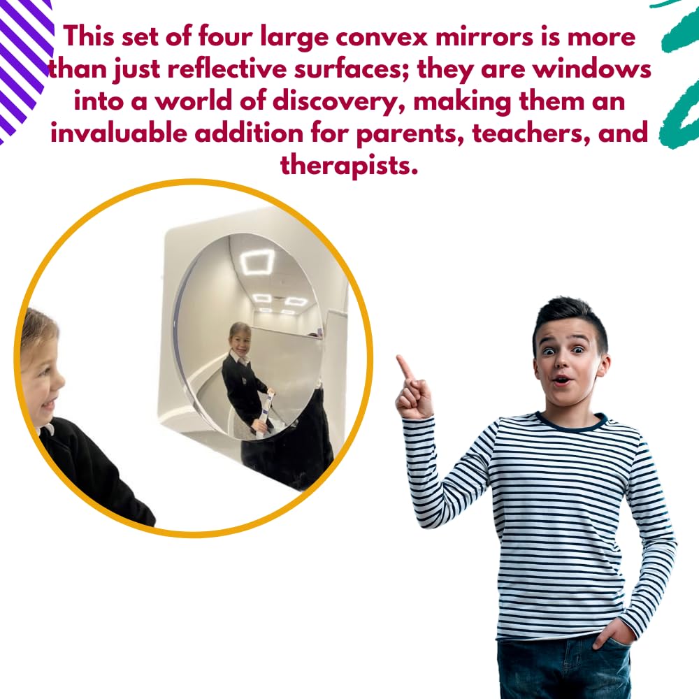 Playlearn Set of 4 Sensory Convex Bubble Mirror for Wall-51x51cm Sensory Room Equipment Domed Acrylic