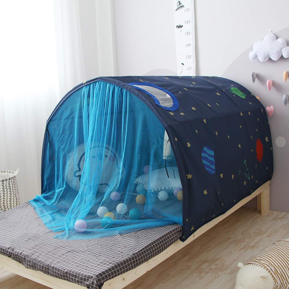 Powcan Play Tents for Girls Boys Galaxy Starry Sky Dream Bed Tents for Kids Portable Pop Up Baby Toddlers Playhouse with Double Net Curtain & Carry Bag for Bedroom Decor Indoor Games, 140x100x80cm