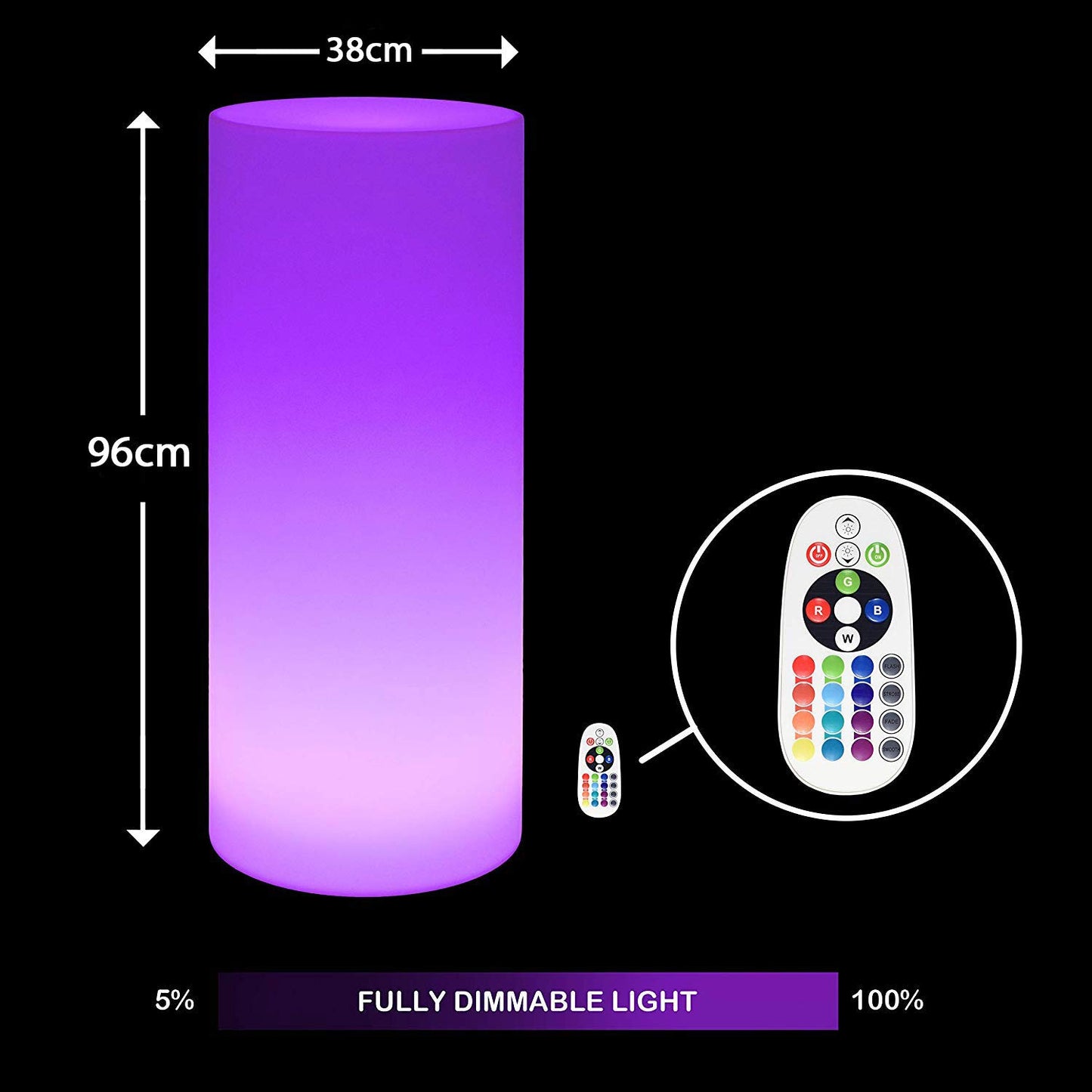 Playlearn LED Rechargeable Light Up Furniture - Indoor or Outdoor Use - Waterproof with Remote (Large Cylinder 96cm)