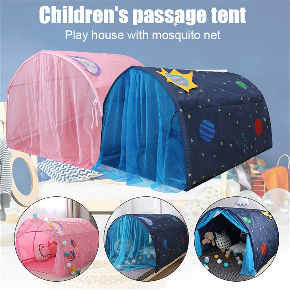 Powcan Play Tents for Girls Boys Galaxy Starry Sky Dream Bed Tents for Kids Portable Pop Up Baby Toddlers Playhouse with Double Net Curtain & Carry Bag for Bedroom Decor Indoor Games, 140x100x80cm