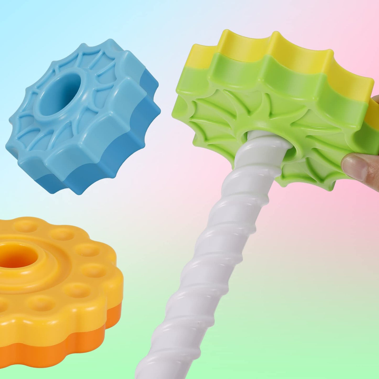 FRIUSATE Spinning Stacking Toys, Baby Sensory Spin Gears Stacking Rings Toy, Rainbow