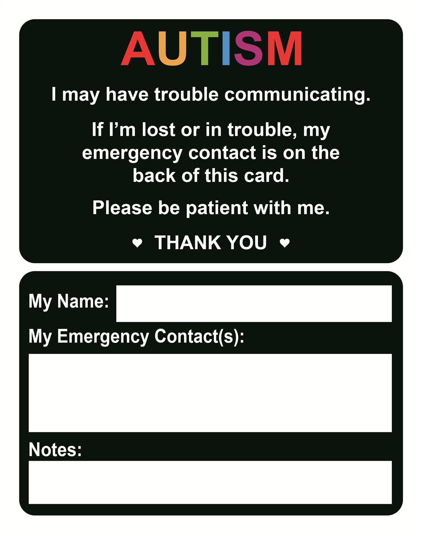 Autism Safety Card,2pcs Autistic Child Emergency Alert Card Tag for Children Emergency Contact
