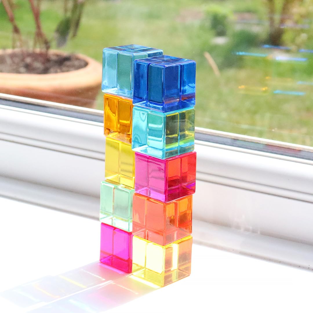 TickiT 73550 Gem Cubes - Rainbow Building Cubes - Stacking Blocks - Acrylic Gemstone Cubes - Stacking Toy
