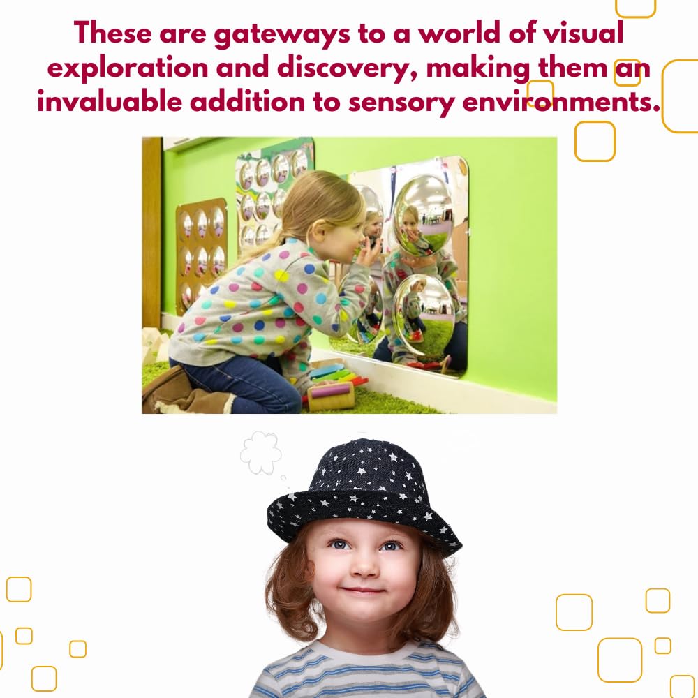 Playlearn Set of 4 Sensory Convex Bubble Mirror for Wall-51x51cm Sensory Room Equipment Domed Acrylic