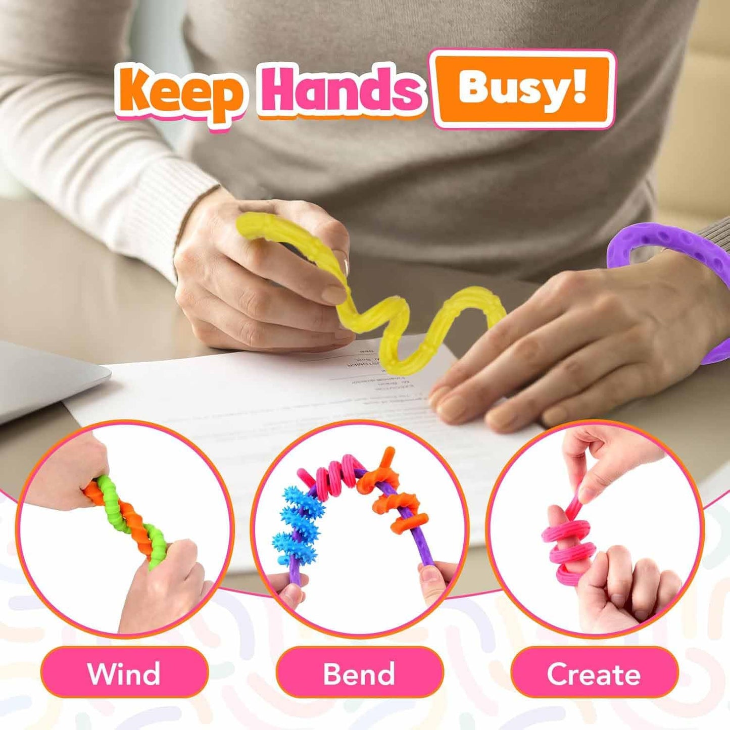Bambebe 6 Pack Fidget Toys Sensory Stick: Textured Calming Sensory Toys for Autism Kids