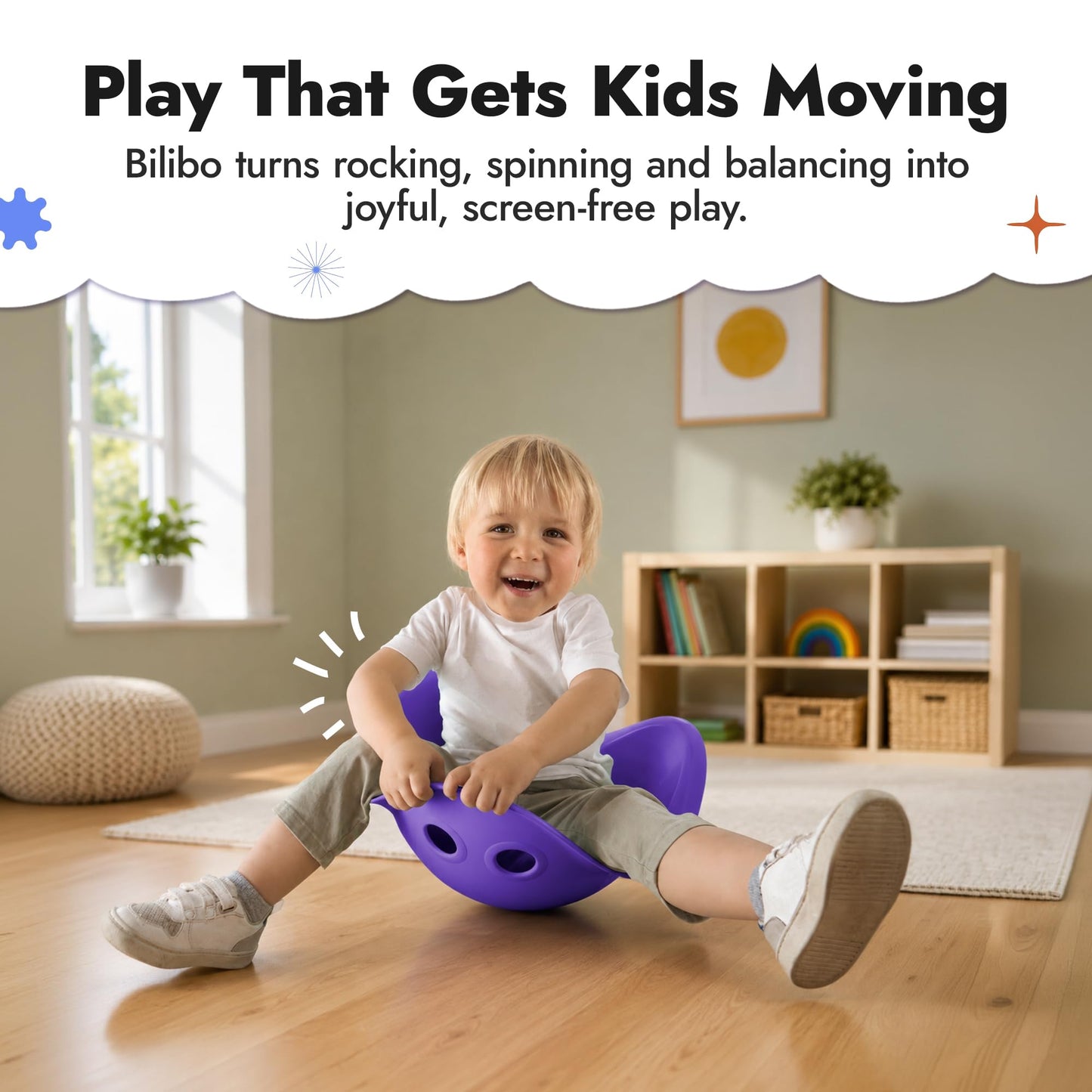 MOLUK Bilibo Open-Ended Sensory Toy for Toddlers & Kids, Swiss Design for Balance, Spinning & Imaginative Play, Durable Indoor & Outdoor Toddler Toy for Children Aged 2+, Purple