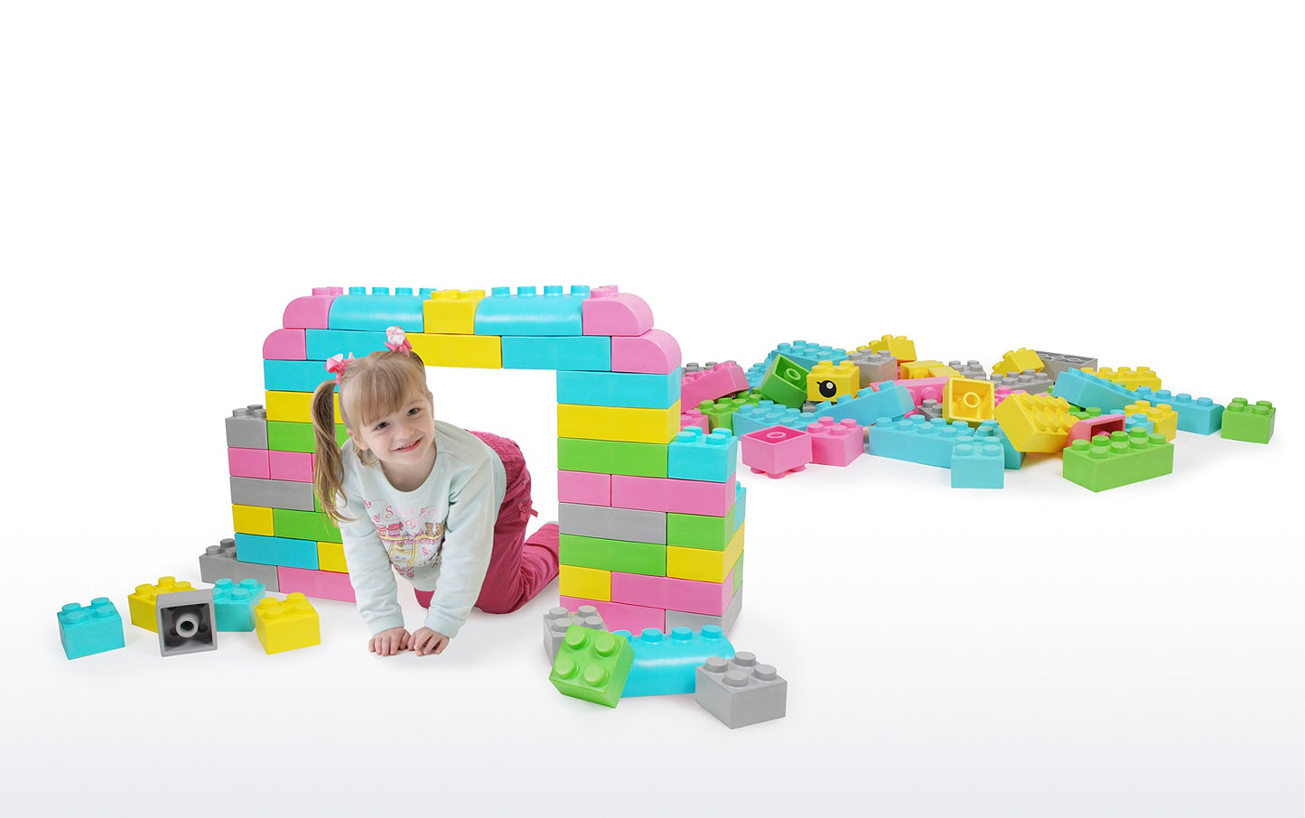 Playlearn 42 Piece Soft Brick Construction Set Large Soft Lego Style Pieces (Pastel Colours)