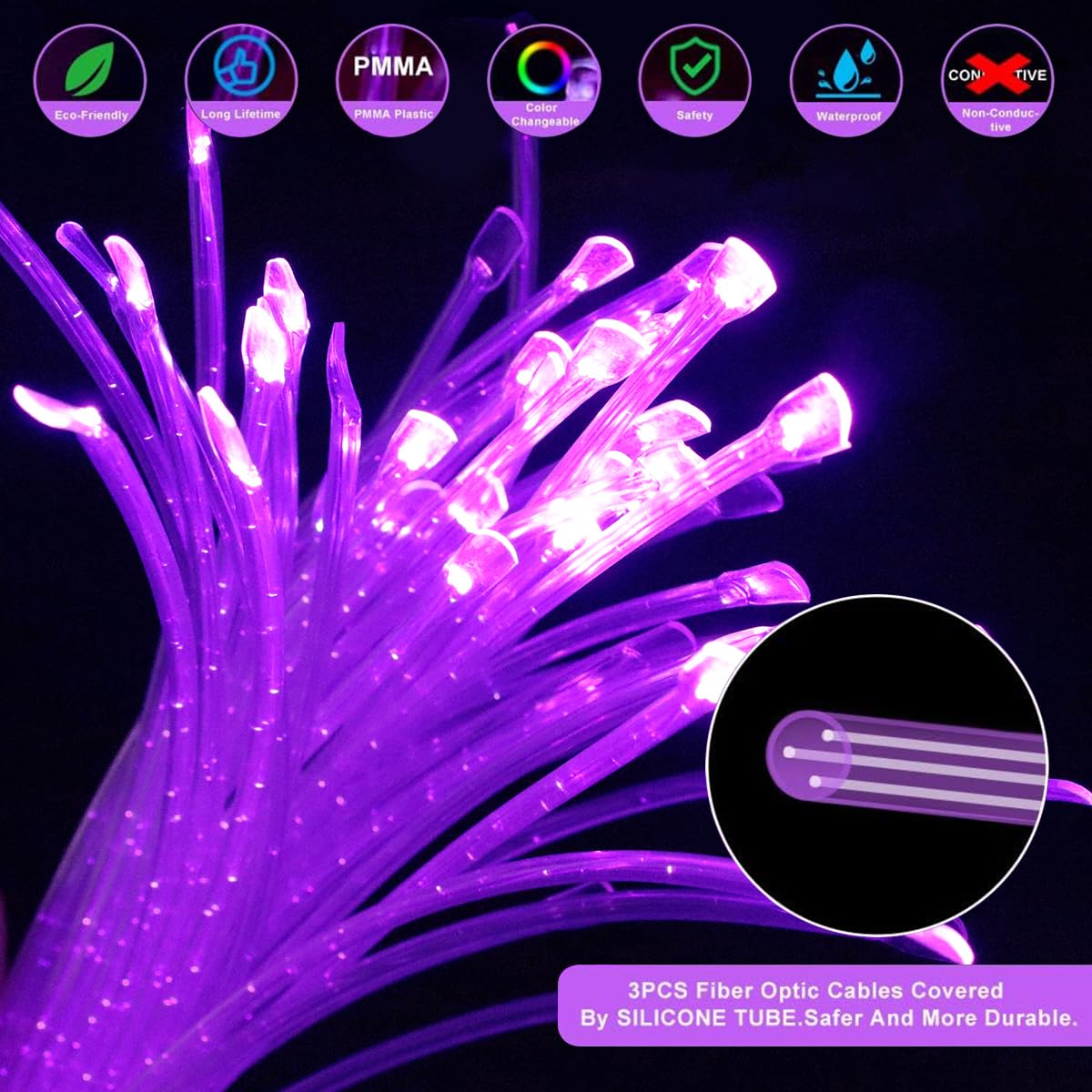 Callsky Sensory Lights 16W Fiber Optic Curtain Lights for Sensory Room/Autistic Kids,APP+Twinkle+Sound