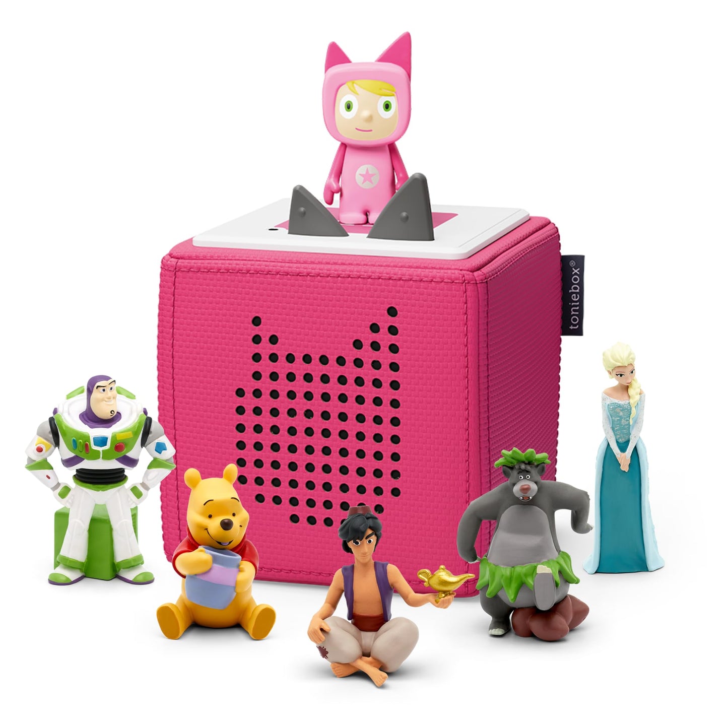 tonies Ultimate Disney and Pixar Pink Toniebox Starter Set Bundle with 1 Creative Tonie and 5 Tonie Characters, Disney Frozen Elsa, Jungle Book, Aladdin, Toy Story, Winnie the Pooh Kids Music Player