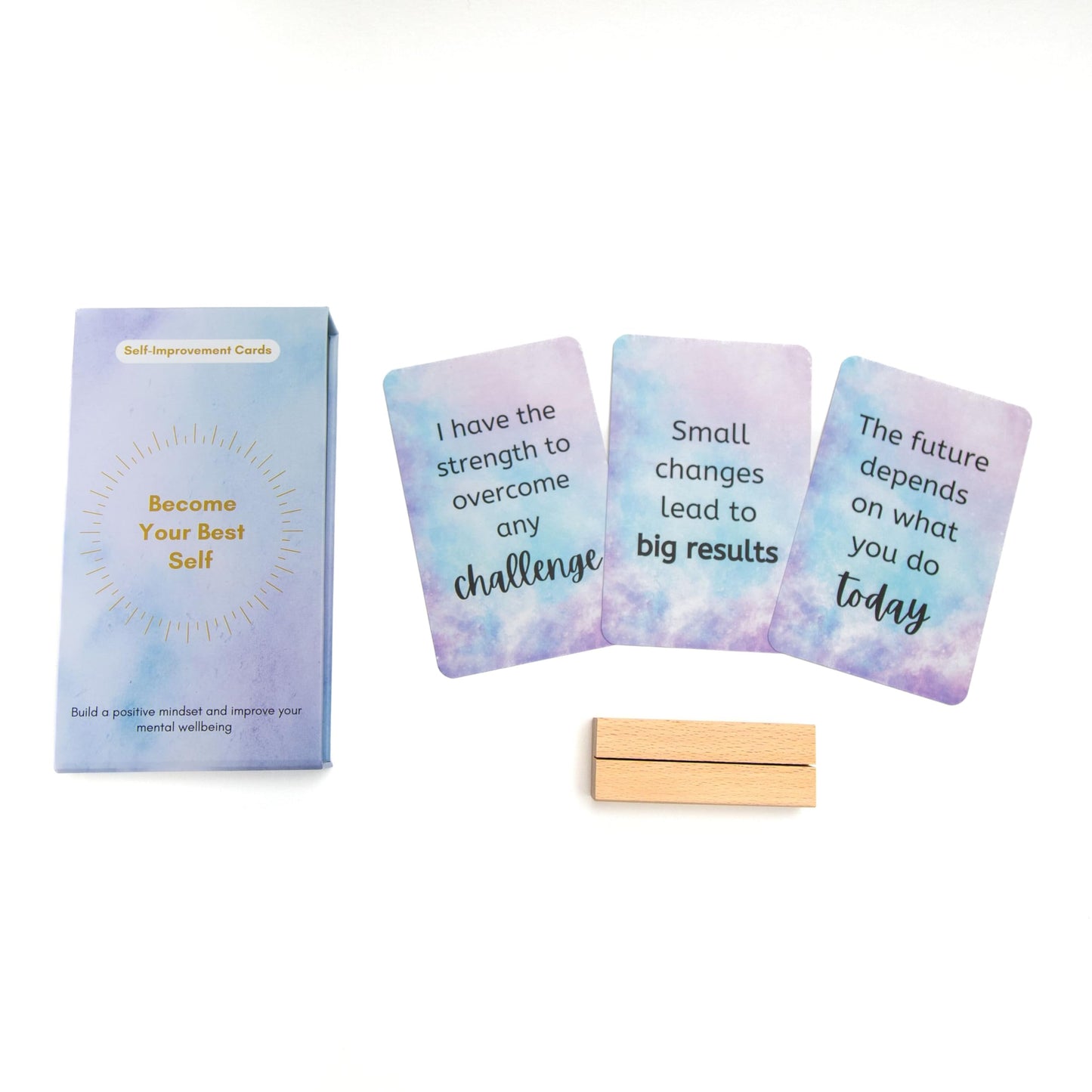 50 Positive Affirmation Cards with Wooden Stand - Daily Mindfulness, Gratitude & Inner Peace Practices | Self-Care & Inspirational Gifts for Women, Men (Includes 5 Blank Cards)