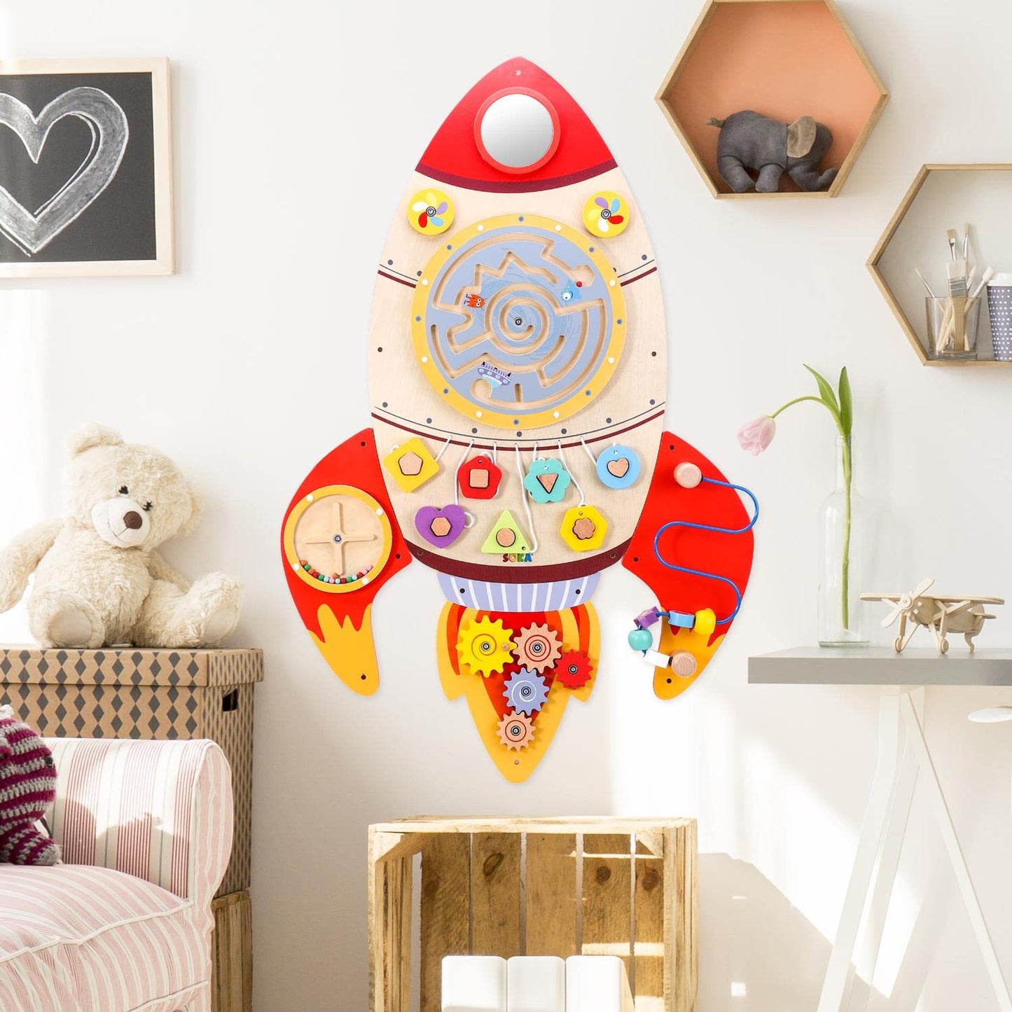 SOKA Wall Element Rocket Activity Wooden Board Fun Space Adventure Multi-Interactive