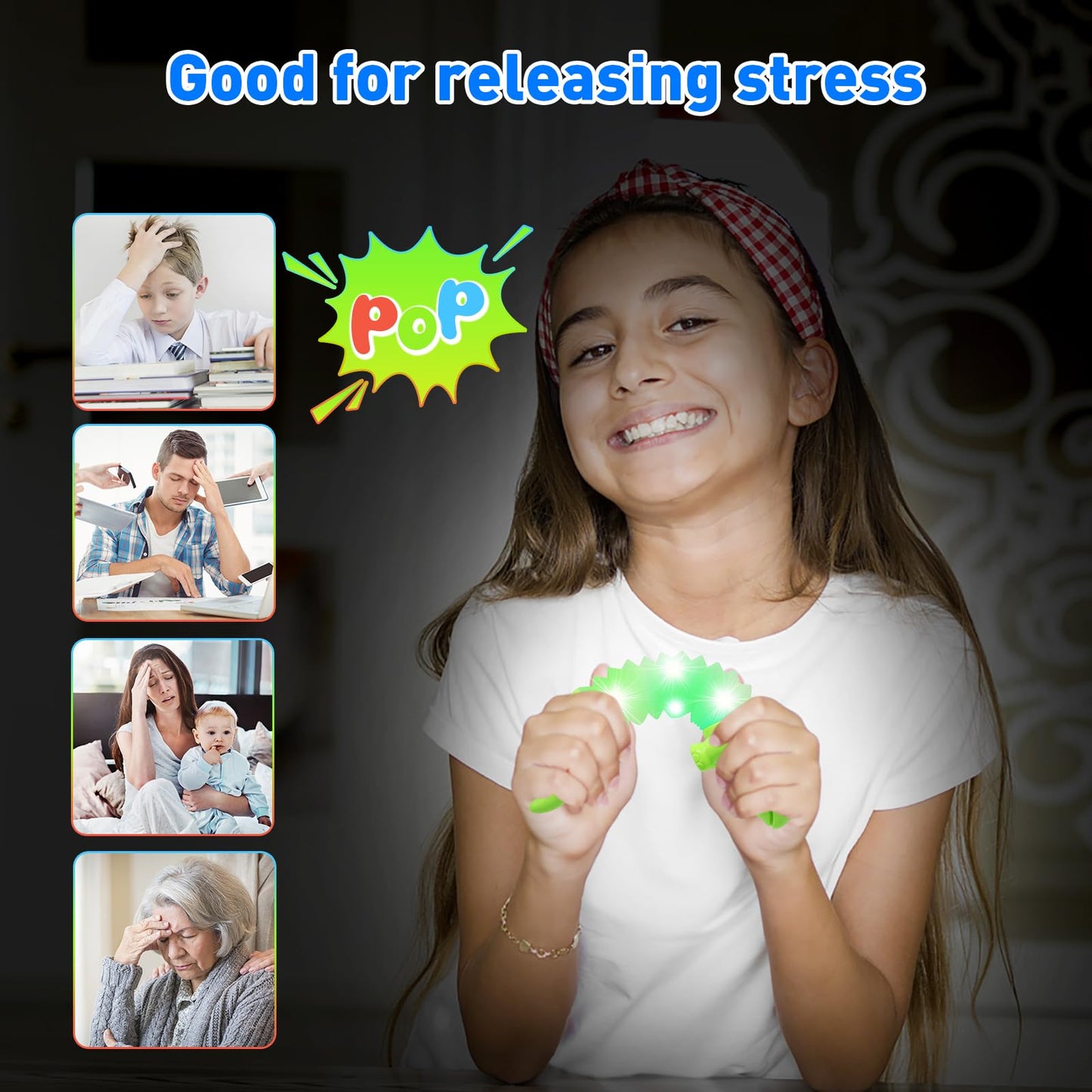 DELEE Pop Tubes Animal Toy,Sensory Tubes for Autism with LED Light,4Packs Glow Animal Stress Relief Toys for Kids,Party Supplies for Christmas Halloween Birthday