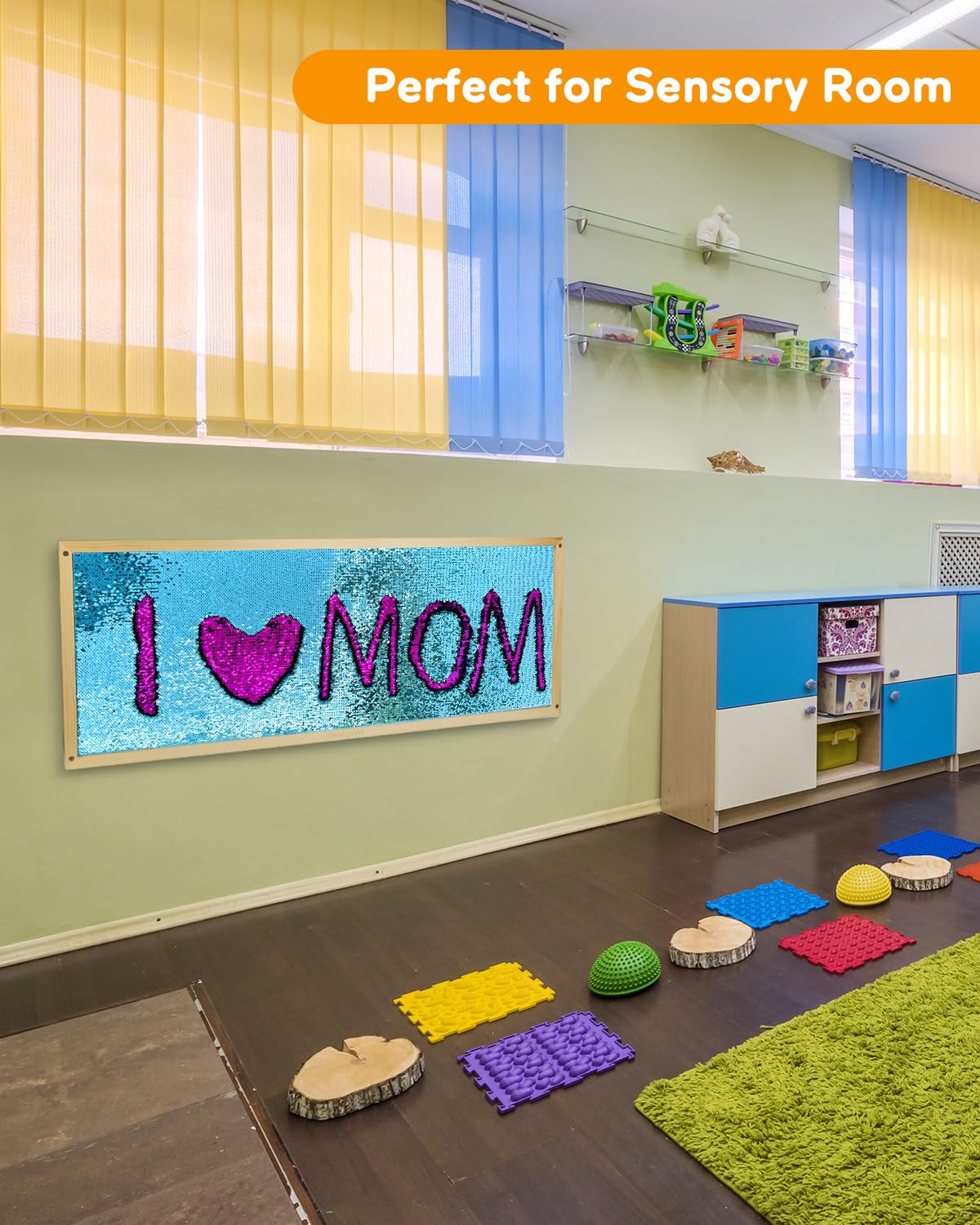 MOTGOM Sequin Sensory Wall Frame - Sensory Wall Panel for Kids, Reversible Sequin Fabric Sensory Toys