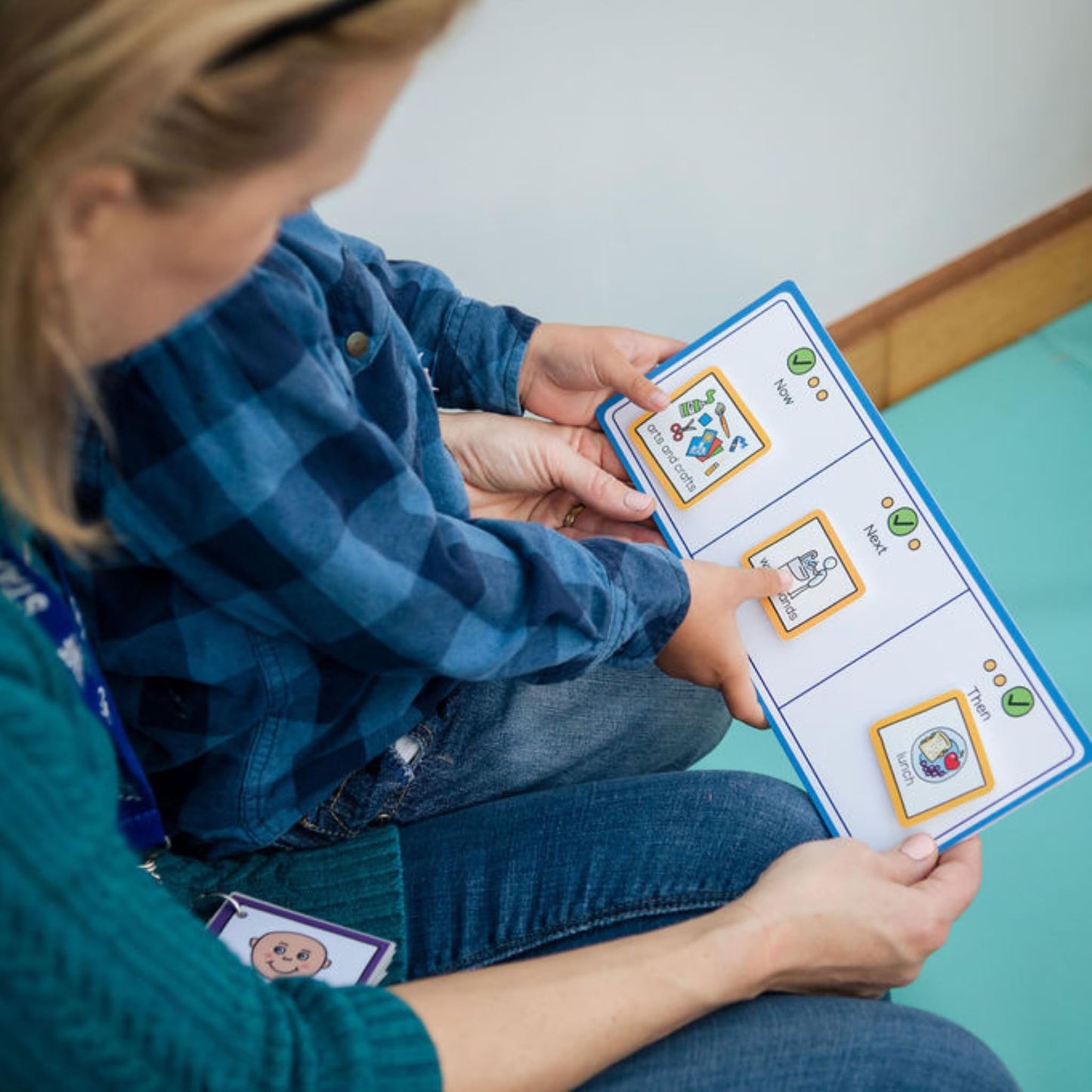 Now, Next and Then Board with hook coins to support visual communication, routine, transition for autism, adhd, speech and language, learning difficulties, preschoolers and early years.