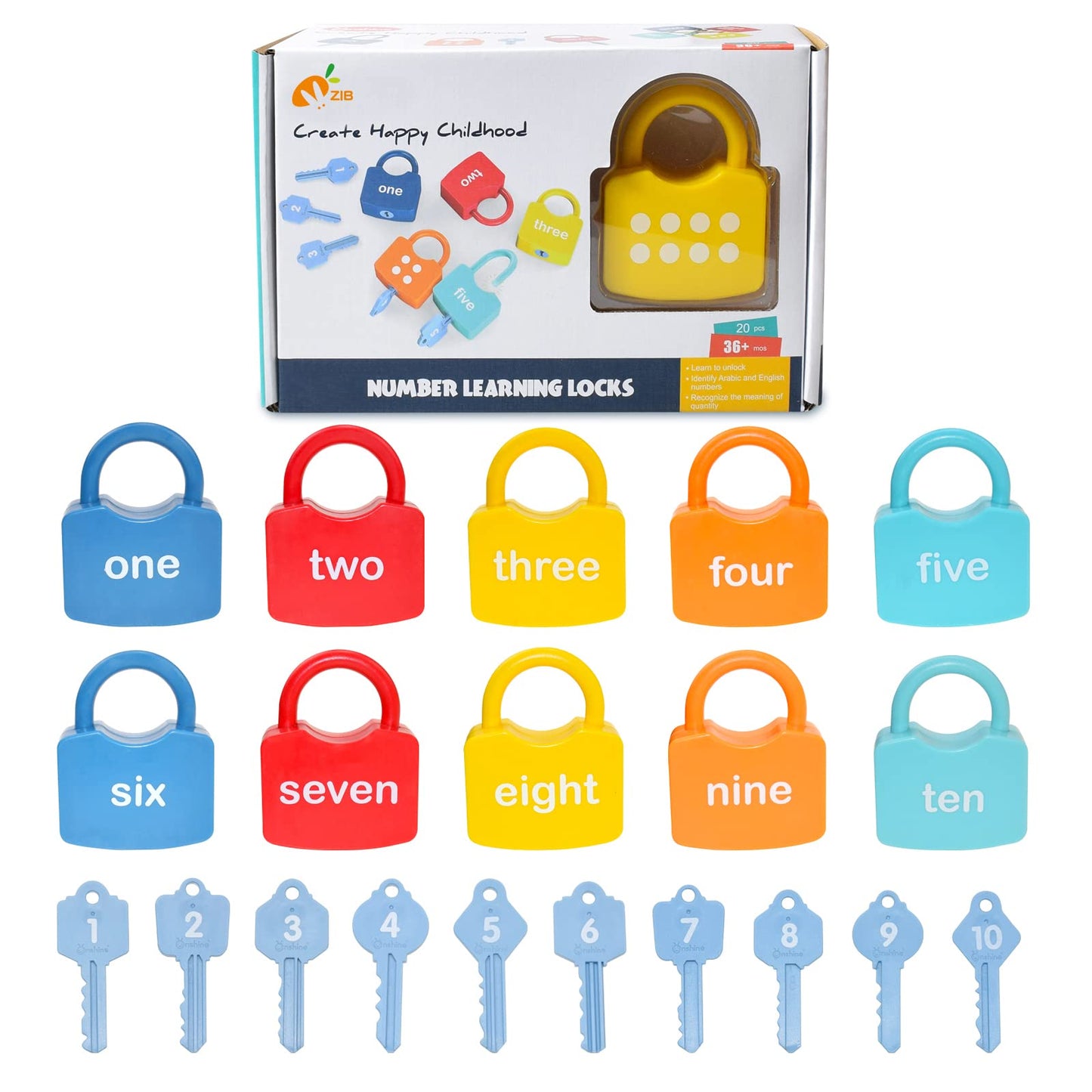 ZIB 20PCS Lock and Key Toy, Matching and Counting Number Toys for Boys and Girls, Montessori Toddlers