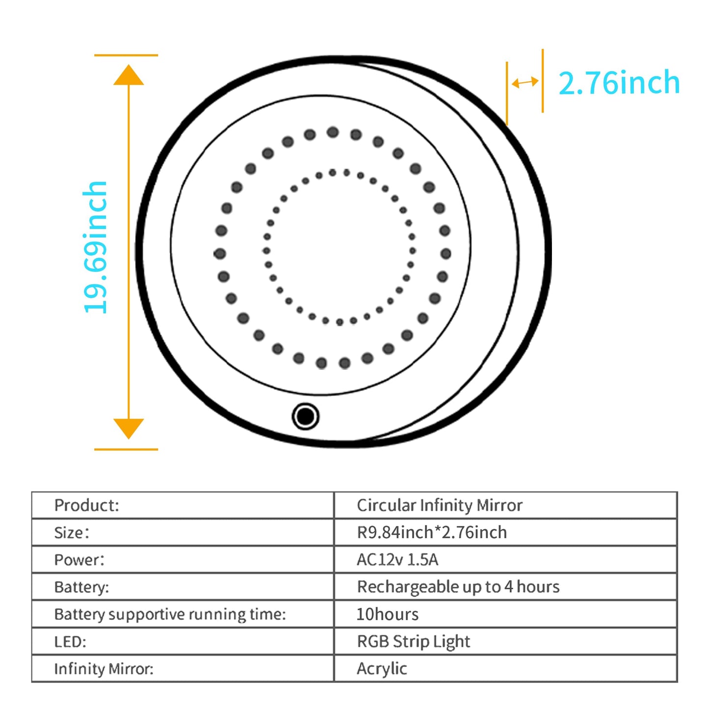 Tenmind Circle Infinity Mirror Sensory - Wall-Mountable & Floor-Standing - Ideal for Sensory Rooms & Kids Support - Features Multiple Light Changes & Smooth Wood Grain Finish
