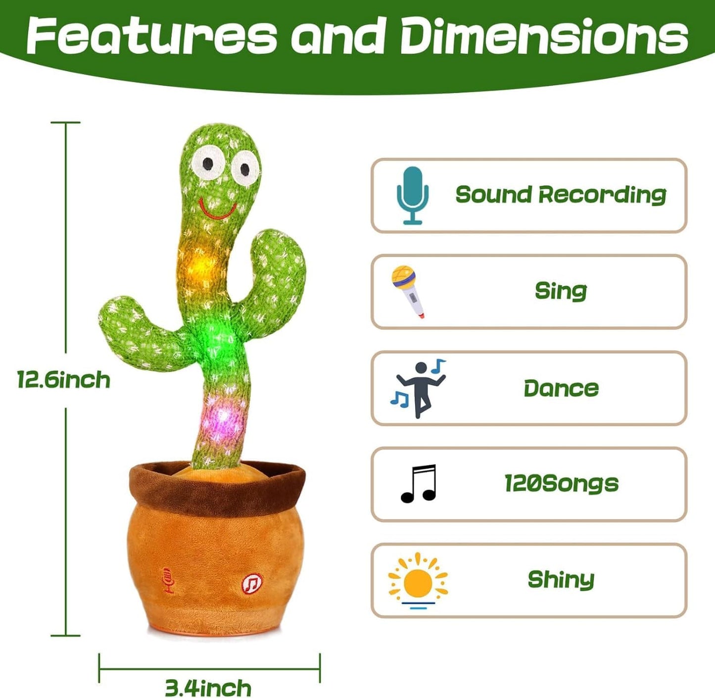 Cactus Toy Sensory Toys Dancing Singing Talking Lighting Repeating Cactus Toy