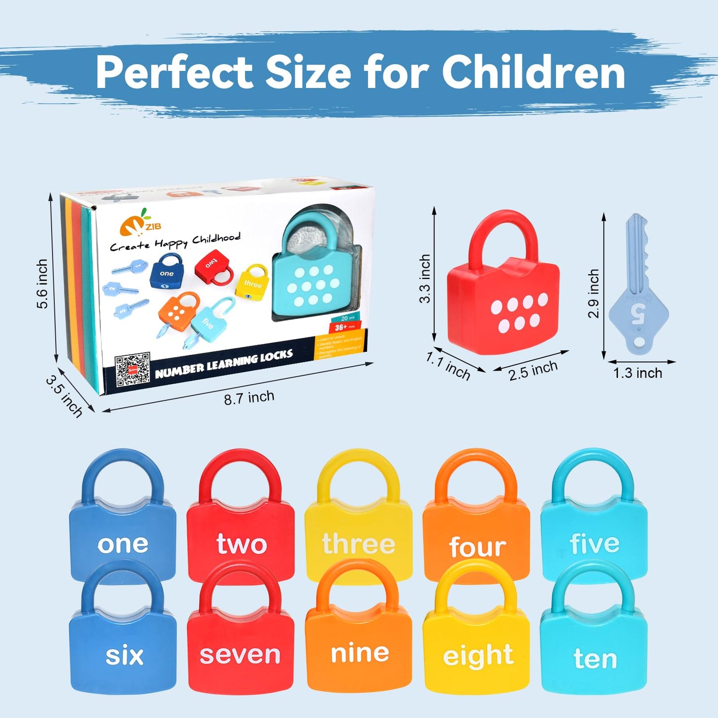 ZIB 20PCS Lock and Key Toy, Matching and Counting Number Toys for Boys and Girls, Montessori Toddlers