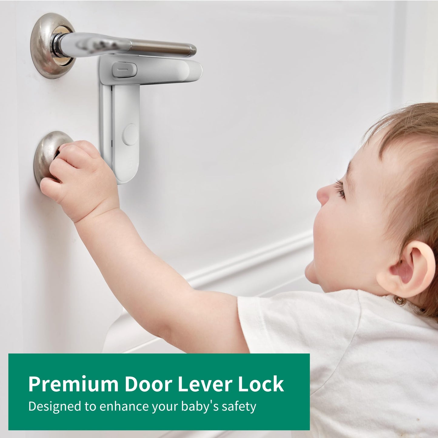 Moonybaby 2 Pack Door Lever Safety Lock, Door Locks for Children, Child Door Handle Lock, Baby Proofing Door Lock Without Drilling, Strong Adhesive, Easy to Install, No Tools Required (White)