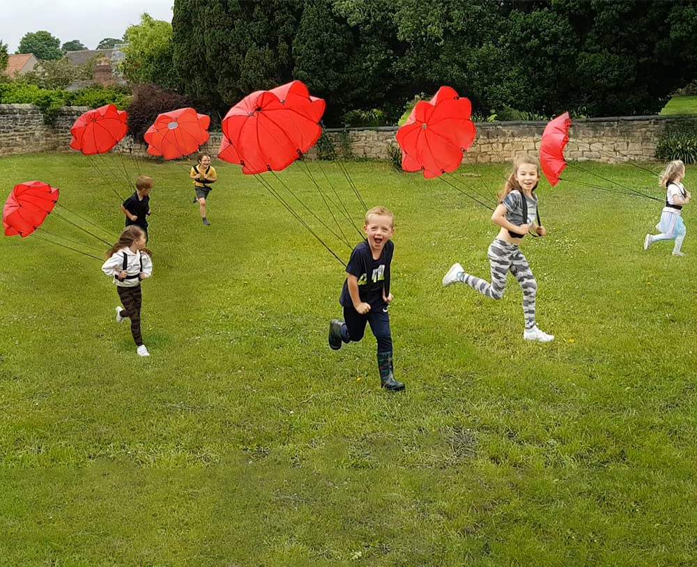 Eduk8 Resistance Speed Running Parachutes PACK OF 6 - Durable plus Lightweight Chute, Great for Training, Playing Games & having Fun Learning (6 Pack)