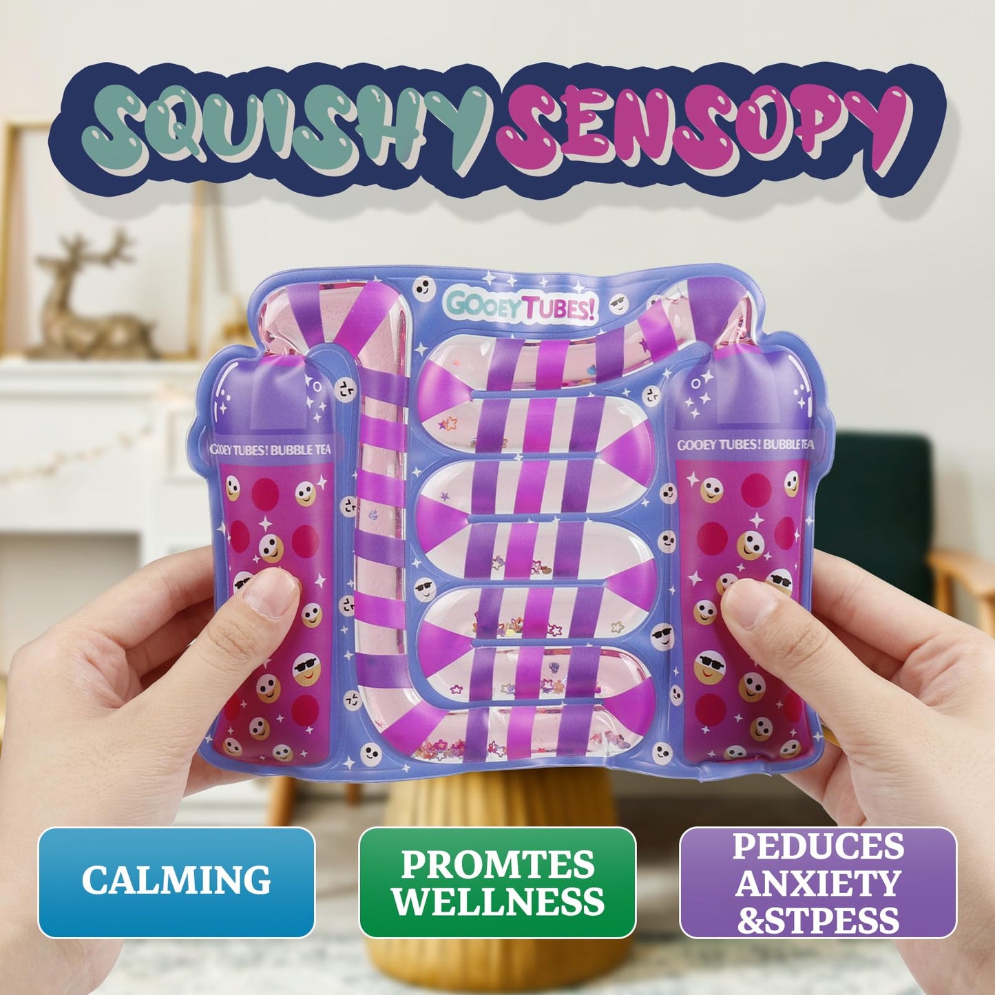 Squeeze Sensory Tubes Fidget Toys,Squeezable Sensory Boards,Squishy Sensory Tubes Filled with Colorful Goo,Glitter and Beads,Non-Toxic,No-Mess,Squeezable Fidget,Stress & Anxiety Relief