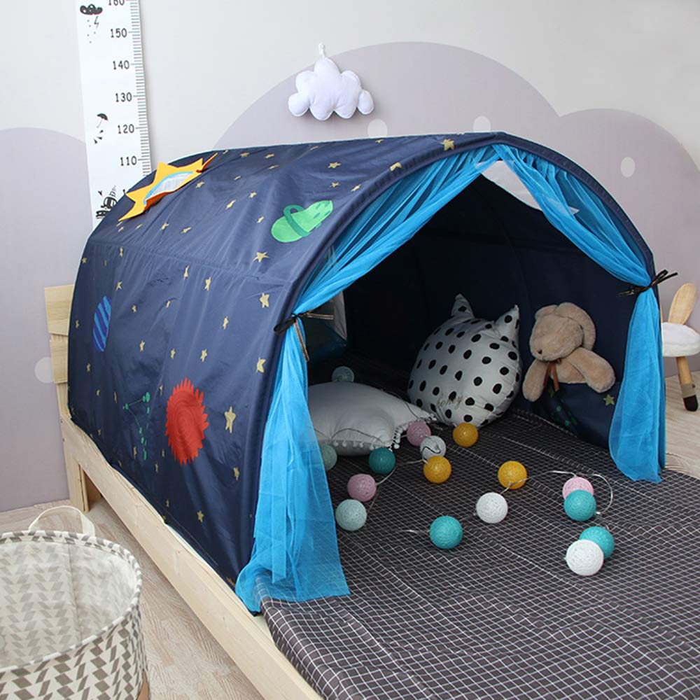 Powcan Play Tents for Girls Boys Galaxy Starry Sky Dream Bed Tents for Kids Portable Pop Up Baby Toddlers Playhouse with Double Net Curtain & Carry Bag for Bedroom Decor Indoor Games, 140x100x80cm